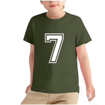 AHTJRT Kids 7th Birthday Shirt Short Sleeves Crewneck Top Tees Fashion Lightweight Breathable Outdoor Running Baseball Pullover Green 9-10 Years