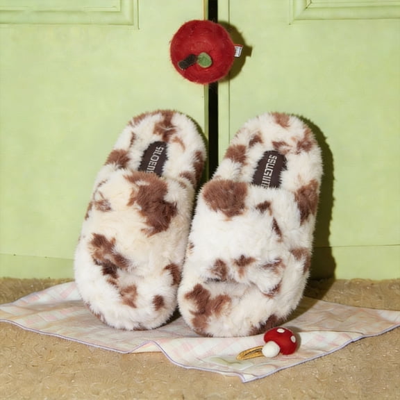 Women Cute Funny Cow Indoor Memory Sponge Home Slippers, Non-slip Waterproof Soles Fun Easter Mother's Day Gift, Brown