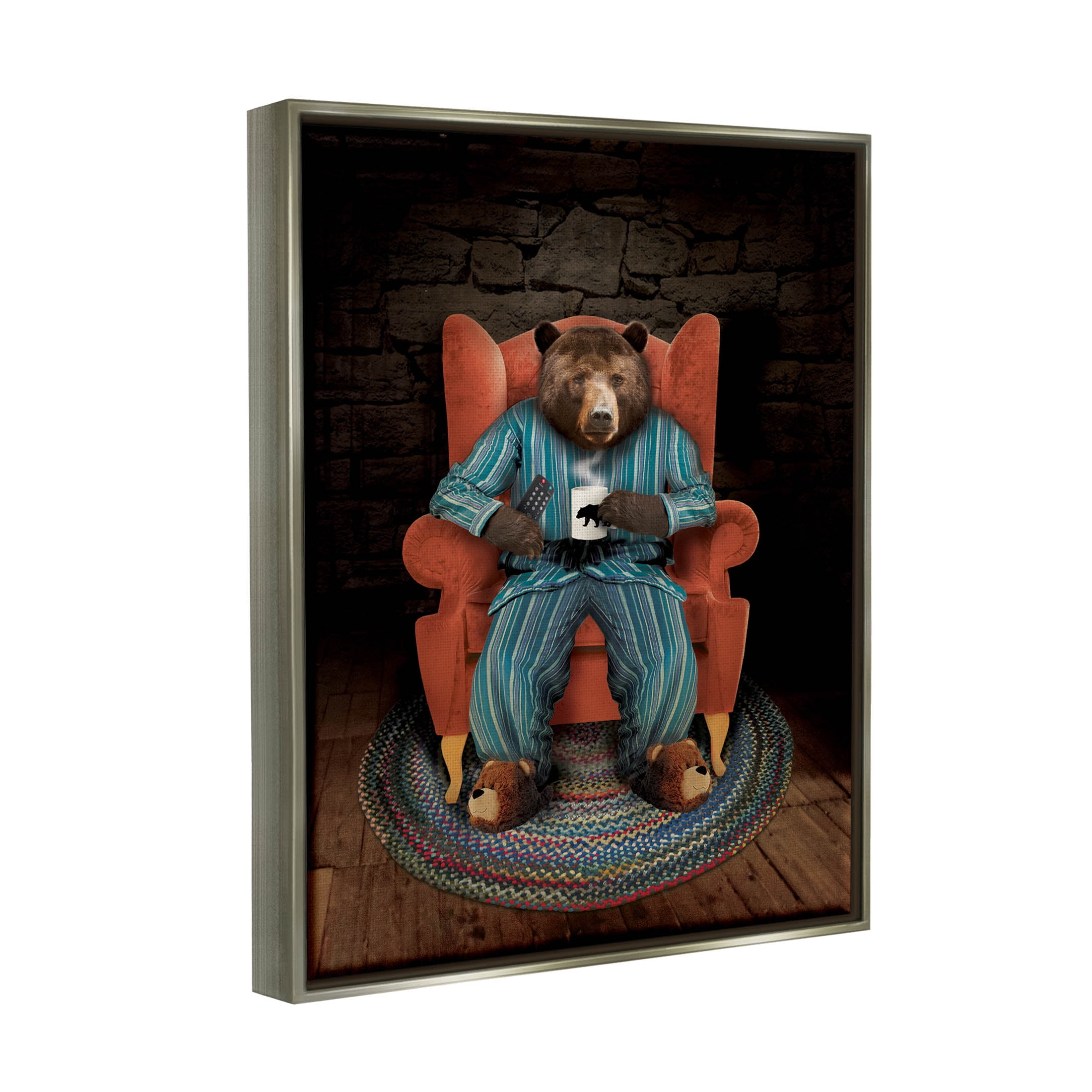 Bed Time Bear Relaxing Portrait Animals & Insects Graphic Art Luster Gray Framed Art Print Wall Art
