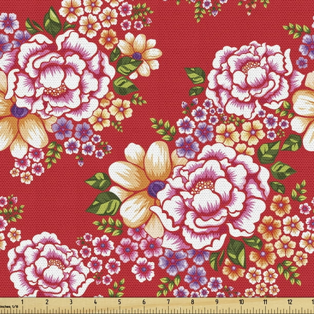 Graphic Floral Upholstery Fabric By The Yard Decorative Fabric For Diy And Home Accents Waterproof Fabric For Indoor Outdoor Use Easy Care Machine Washable By Ambesonne Walmart Com Walmart Com