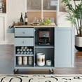 thumbnail image 2 of LYPER Store Kitchen Cart with Spice Rack ,Towel Rack & Two Drawers,Rubber wood top,Kitchen Island with 4 Wheels for Dining Rooms Kitchens Living Rooms, Grey Blue, 2 of 9
