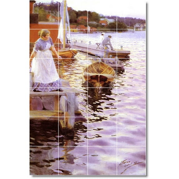 Ceramic Tile Mural-Anders Zorn Waterfront Painting 83. 32" w x 48" h using (24) 8 x 8 ceramic tiles