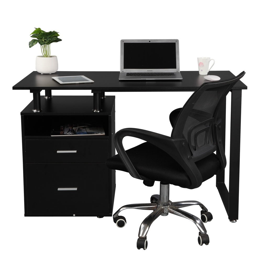 Pipe Rack Two Drawers Computer Desk Black