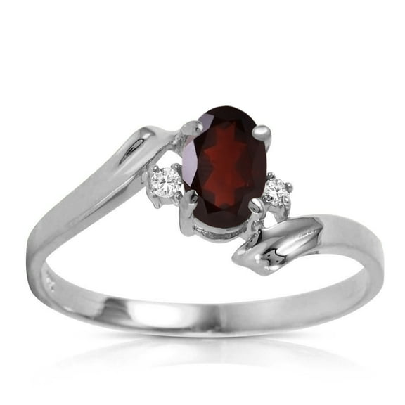 Galaxy Gold GG 14K White Gold 0.46 Carat Natural Diamonds and Oval-Shaped Garnet Ring - January Birthstone - Energy & Devotion - Sizes 5.5 to 11 - Fine Jewelry for Women