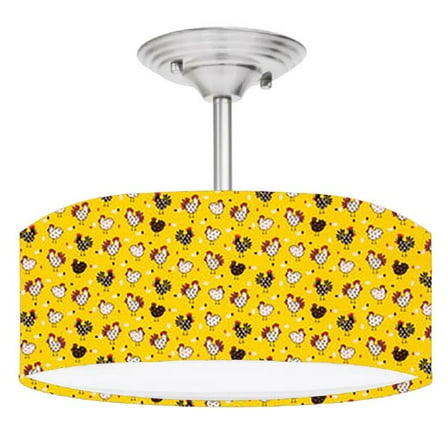 888 Cool Fans DR-0001181 Tiny Chickens Farmhouse 2-Light Brushed Nickel Drum Style LED Lamp Fixture
