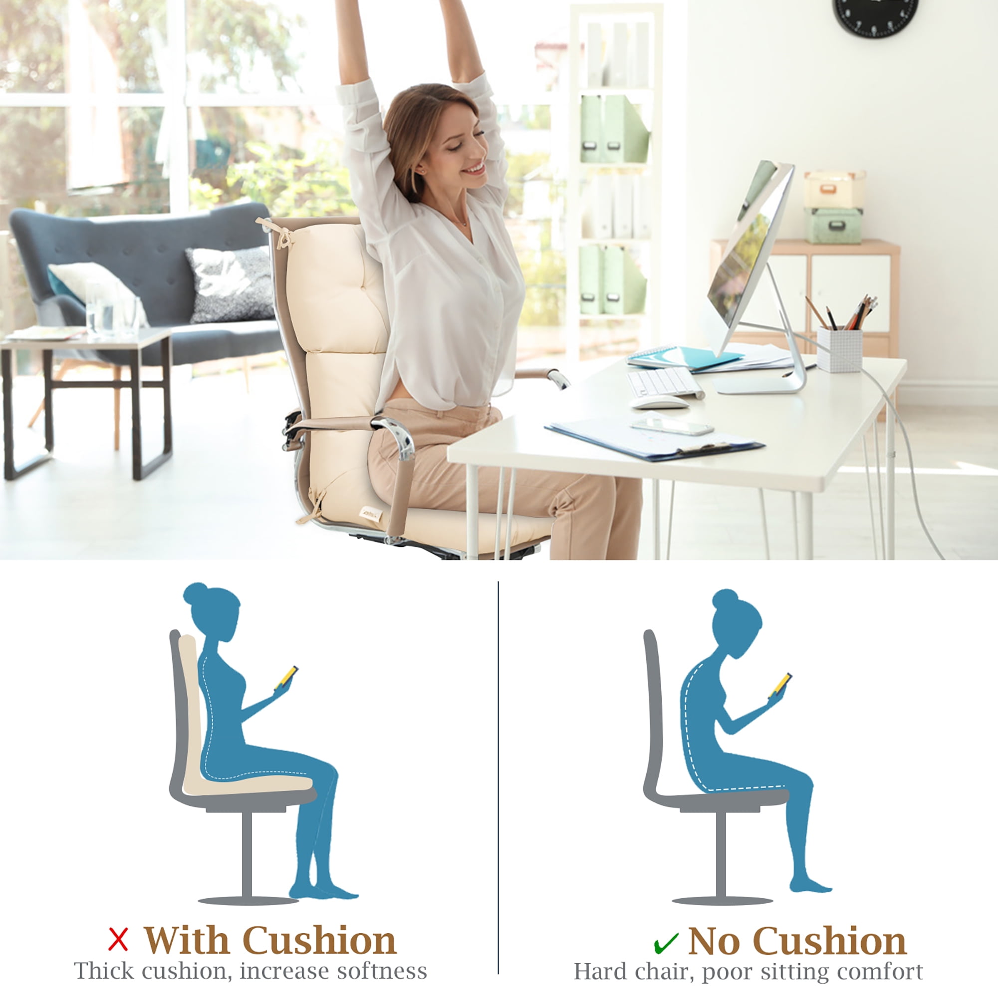 Costway 22'' x44''  Indoor Outdoor  Back Chair Cushion Tufted Pillow Patio Seating Pad Beige