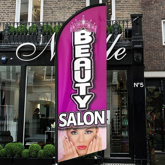 QSUM Beauty Salon Sign Feather Flag,8FT Beauty Salon outdoor advertising flag, Beauty Salon Business Sign,Beauty Salon Swooper Flag（FLAG ONLY）
