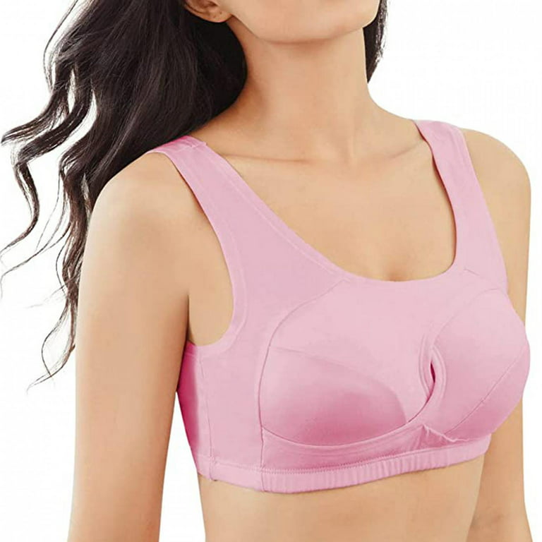 HWRETIE Women's Bra Underwear Breathable Sleep Yoga Cotton Bra Beauty Back  Bra Pink 12(XXL)