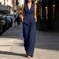 thumbnail image 2 of Women's 2 Piece Outfit Sleeveless Blazer Vest and Wide Leg Pants Sets V Neck Tailored Suit Set Business Casual Outfit for Work office Wear Navy, 2 of 9