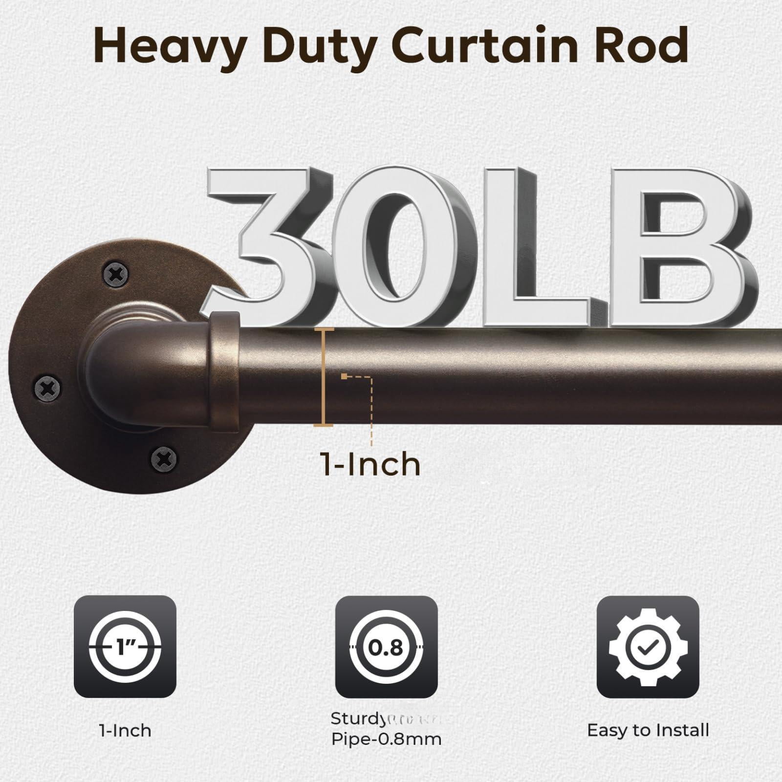 Curtain Rods For Windows 32 To 48  1 Inch Industrial Wrap Around Antique Bronze Rod Indoor/outdoor Room Divider Adjustable Drapery Pole 32"-48"