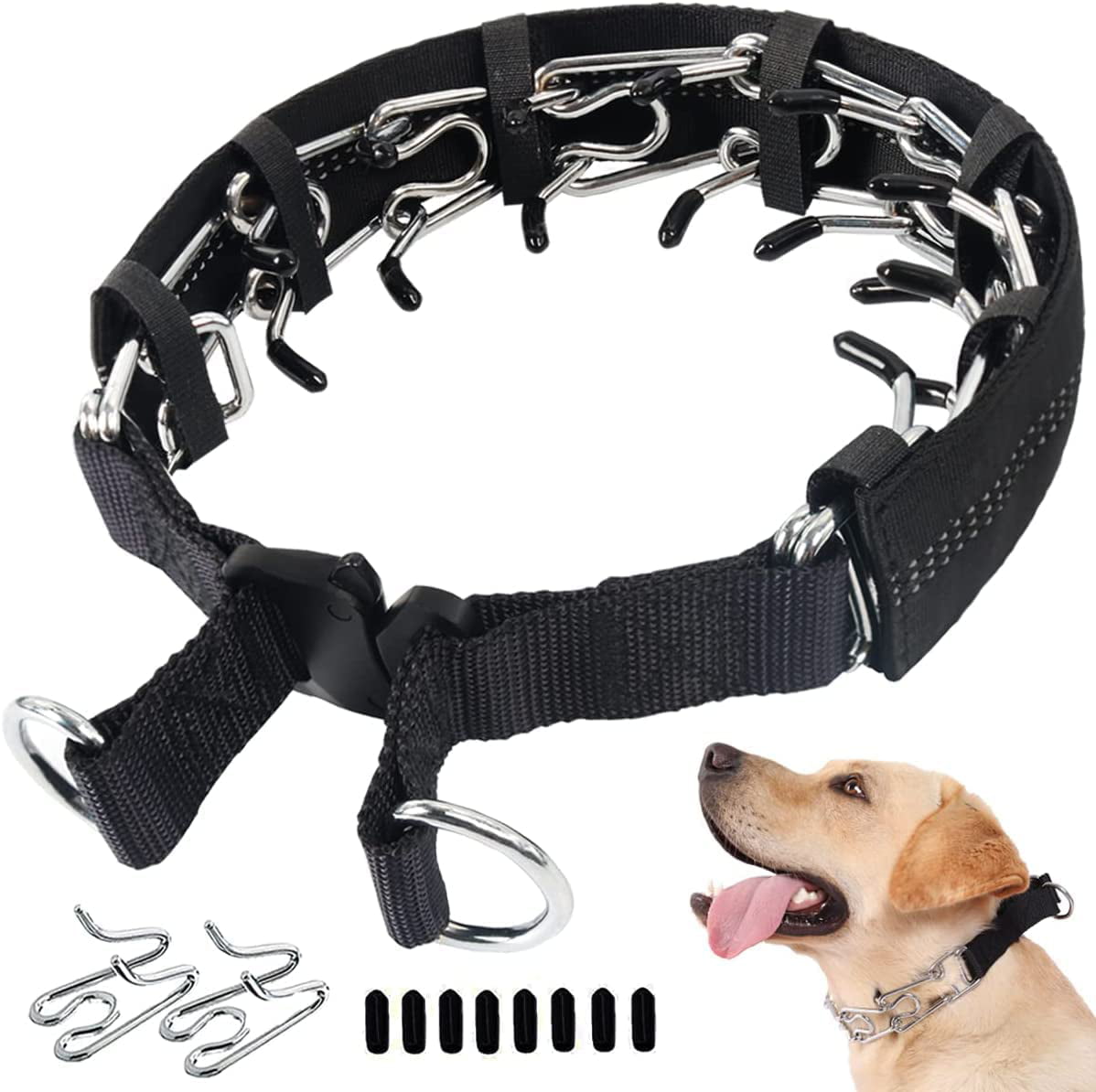 No Pull Stainless Steel Choke Collar for Small Medium Large Dogs Dog Prong Training Collar Dog Pinch Collar with Nylon Protector and Rubber Tips