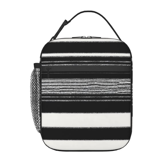 Black White Lunch Bag Reusable Thermal Lunch Box with Handle for Women and Men