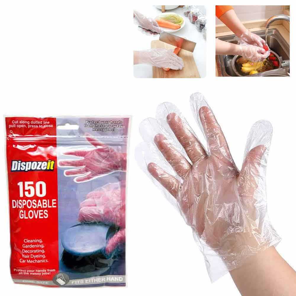 150 Disposable Gloves Plastic Cleaning Gardening Garden Home Medical Salon PE