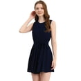 thumbnail image 1 of Vestido Sin Mangas Allegra K Con Cuello Redondo Plisado Y Con Cinturón Vestido De Gasa Azul Marino S, 1 of 6