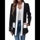 thumbnail image 1 of Chaqueta de Larga con Cuello de Muesca, Color y Negro, para Mujer, Básica, Otoño-Invierno. Negro XXL, 1 of 9
