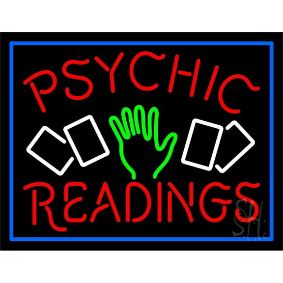 Red Psychic Readings With Logo LED Neon Sign 15" Tall x 19" Wide - inches Black Square Cut Acrylic Backing, with Dimmer - Bright and Premium built indoor LED Neon Sign for Storefront.