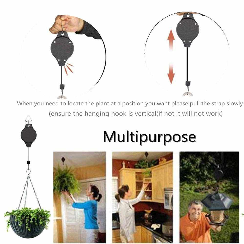 Contenants Et Accessoires Pour Plantes Kit 4 Crochets Rétractables Pour Plantes - Poulie Ajustable Jusqu'à 160cm, Support 25kg - Balcon Et Jardin Poulies Plantes Avec Mousquetons 25kg