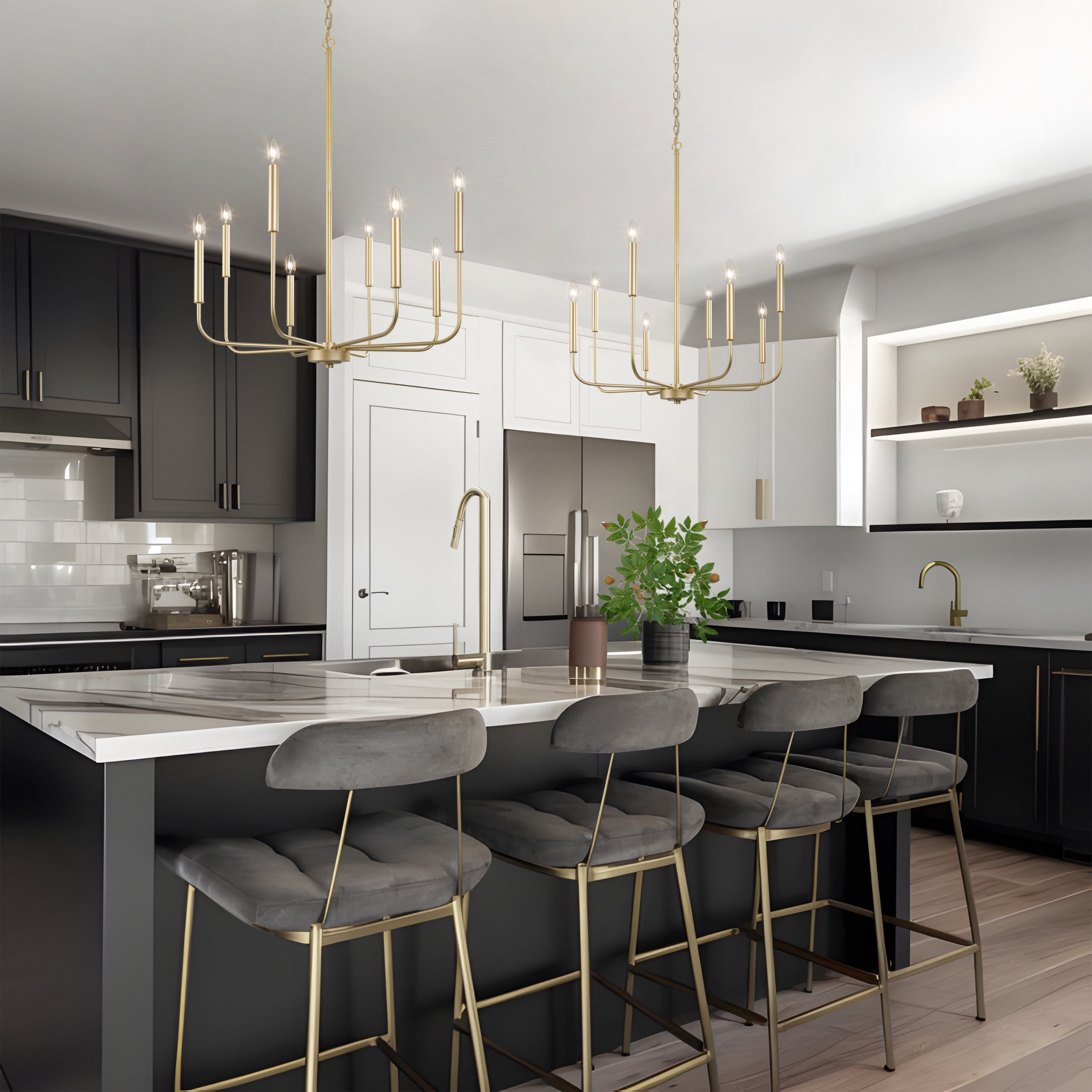 LNC 8-Light Matte Gold Candle Chandelier for Kitchen, Dining or Living Room