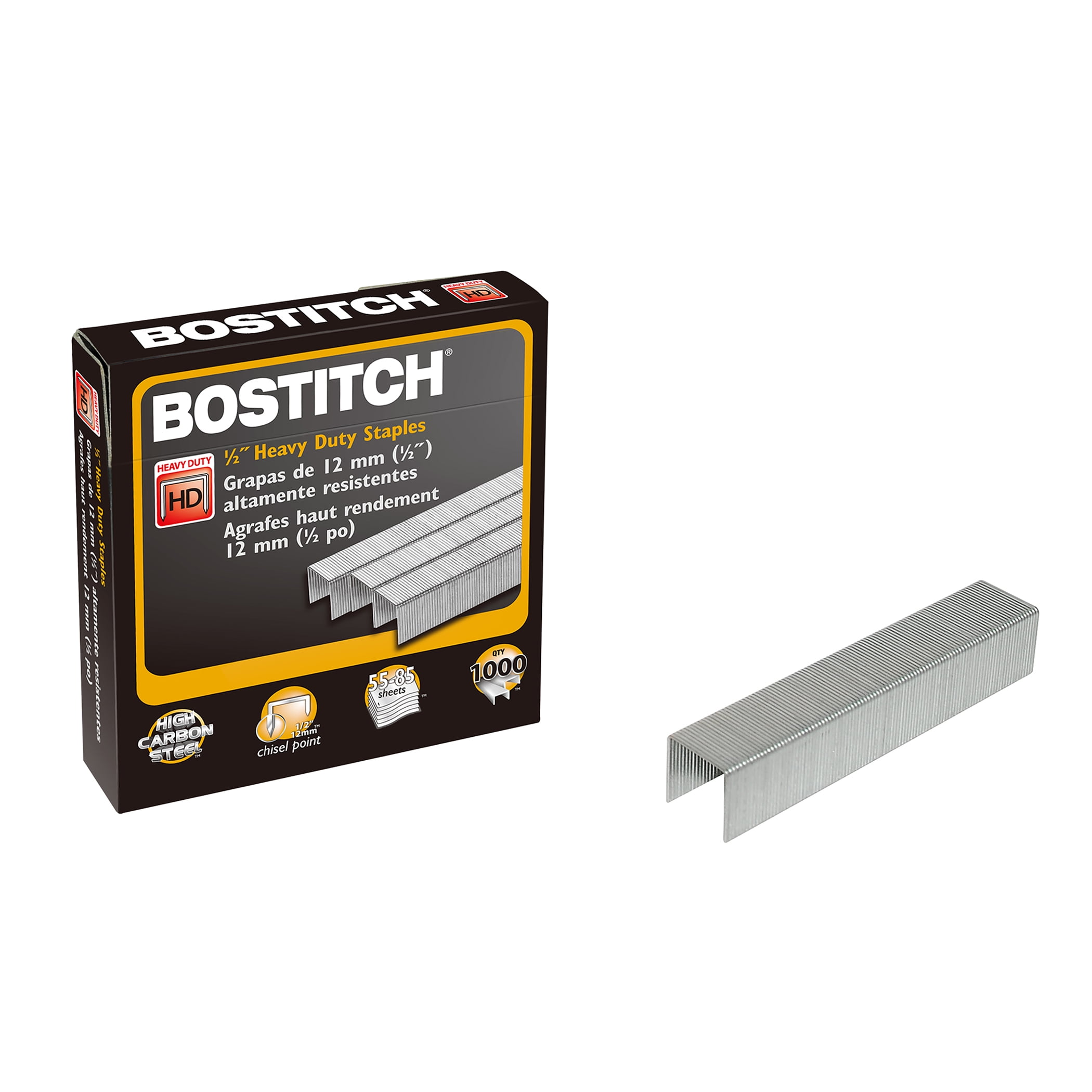 Bostitch Premium Heavy Duty Staples, 1/2", 1000 Per Pack, 3 Packs
