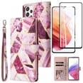 thumbnail image 1 of Wallet Case For Samsung Galaxy S22 Ultra Case 2 in 1 – Tri-Layer Rugged Hard Shell Leather Wallet Cover + 1× Tempered Glass Screen Protectors (Purple), 1 of 5