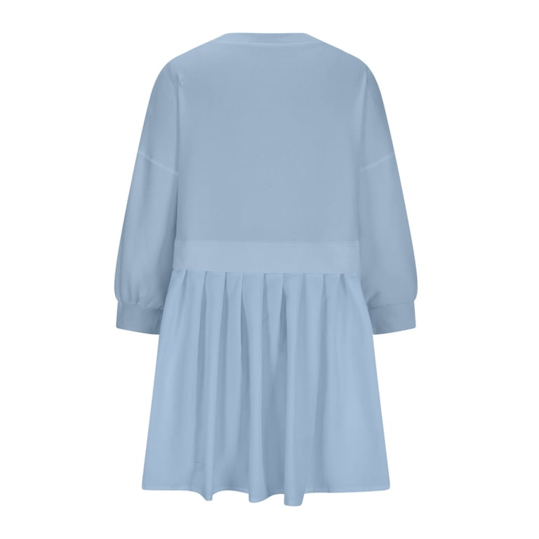 Pleated Dresses for Women Women'S Oversized Sweatshirt Dress Long Sleeve  Crew Neck Patchwork Pullover Tops Pleated Sweatshirt Mini Dress -  Walmart.com