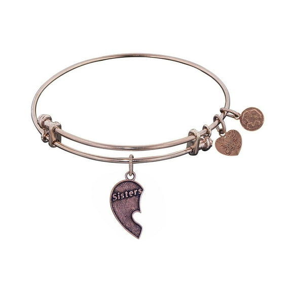 Pink Stipple Finish Brass Left-Half Heart Sisters Angelica Bangle Bracelet, 7.25"