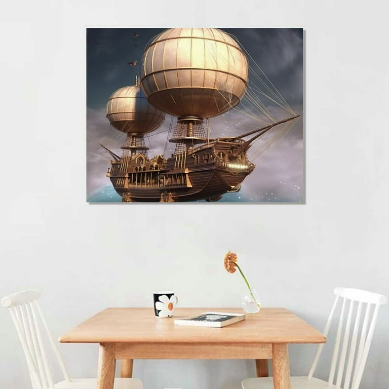 Steampunk Futuristic Fantasy City Canvas Print Wall Art Poster Home Decor, Livingroom Gallery Wall Art Housewarming Gift, store Industrial Artwork