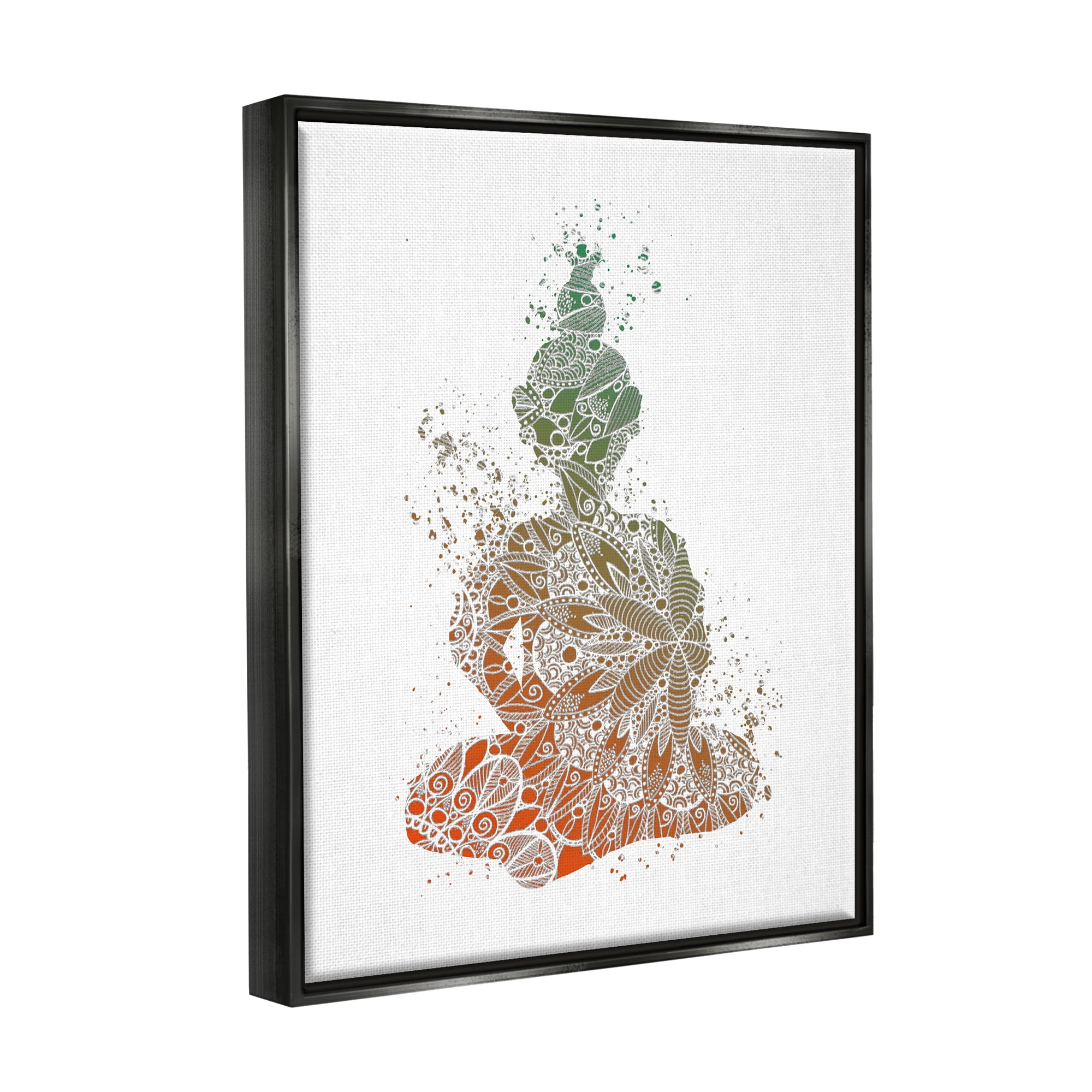 Stupell Industries Modern Floral Buddha Abstract Painting Black Floater Framed Art Print Wall Art, 17 x 21