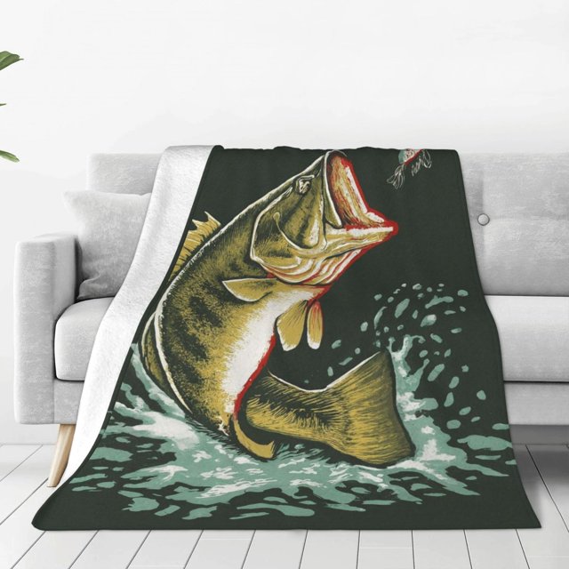 Fotbe Largemouth Bass jumps out of water Manta de Franela Acolchonada con Estampado, Súper Suave y Esponjosa, Extra Grande para Sofá, Cama, Uso Todo el Año-80"x60"