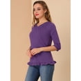 thumbnail image 4 of INSPIRE CHIC Blusa Cuello V Volantes De Encaje Con Mangas 3/4 Para Mujer Púrpura S, 4 of 6