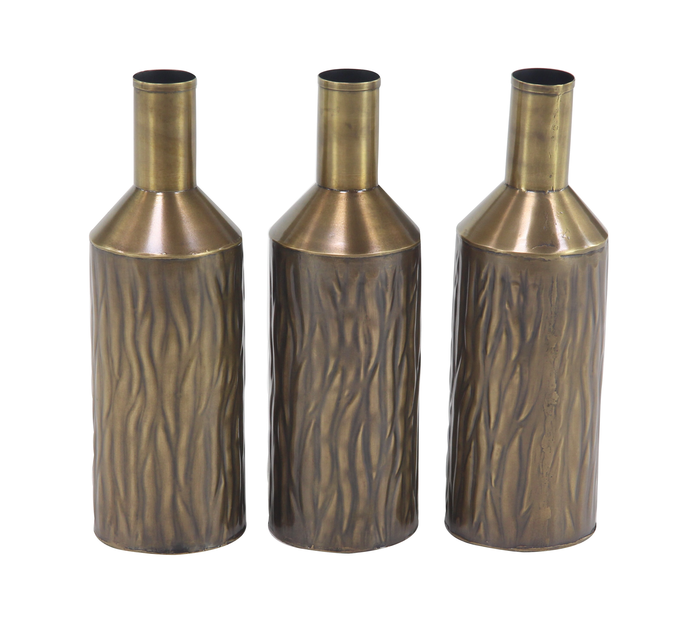 DecMode Modern 12 Inch Brass Iron Bottle Vases Set of 3
