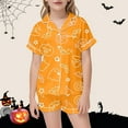 thumbnail image 2 of Gelikeya Kids Silk Pajamas Girls Size 6-7 Halloween Pajamas Short Sleeves Collared Graphic Tees Shorts 2pcs Outfits All Saints' Day Sleepwear Teen Girl Clothes 2-13Y (Orange, 6-7 Years), 2 of 5