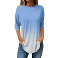 thumbnail image 2 of Blue Women's Long Sleeve T-shirt, 3/4 Length Sleeve Womens Tops 2025 Spring Neck Casual Print Tunic T Shirts Three Quarter Length Womens Tops,Women's Long sleeve T-shirt L, 2 of 4