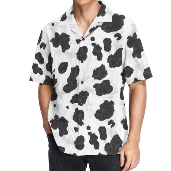 joogoo Men's Hawaiian Shirt Cow Print Short Sleeve Casual Button Down Shirts M