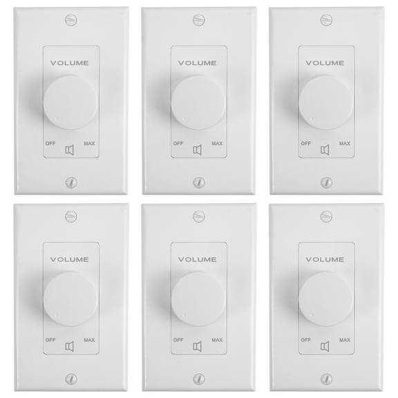 6) Rockville VOL70100 White 100 Watt 70v Wall Volume Control Zone Controllers