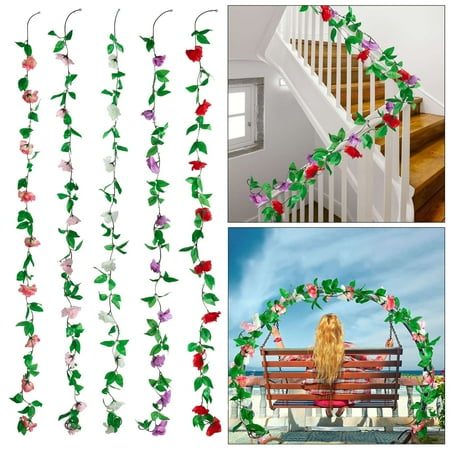 Luxtrada 4Pack 7.5Ft Flower Garland Fake Rose Vine Artificial Flower Hanging Ivy Floral (Light-Pink)