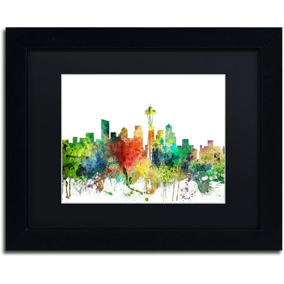 Trademark Fine Art "Seattle Washington Skyline SP" Canvas Art by Marlene Watson, Black Matte, Black Frame