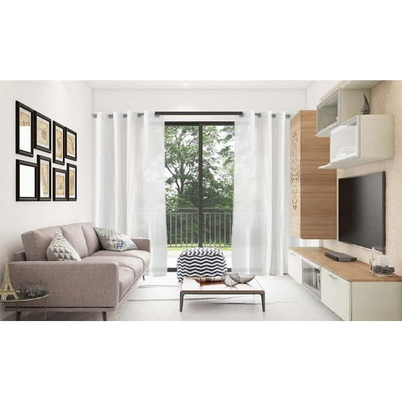 2 PANEL MIRA  SOLID WHITE  SEMI SHEER WINDOW FAUX SILK ANTIQUE BRONZE GROMMETS CURTAIN DRAPES 55 WIDE X 84" LENGTH