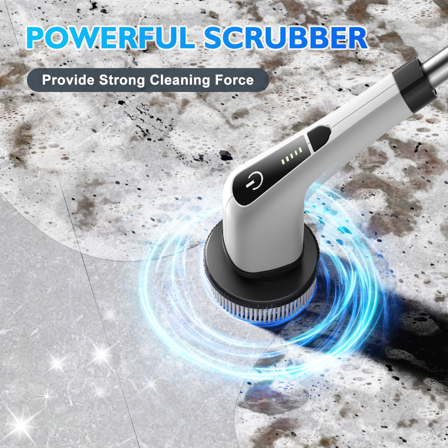 HOOFUN Electric Spin Scrubber, Cordless Bath Tub Power Scrubber with Long Handle & 7 Replaceable Heads, Detachable as Short Handle, Shower Cleaning Brush Household Tools for Bathroom & Tile Floor