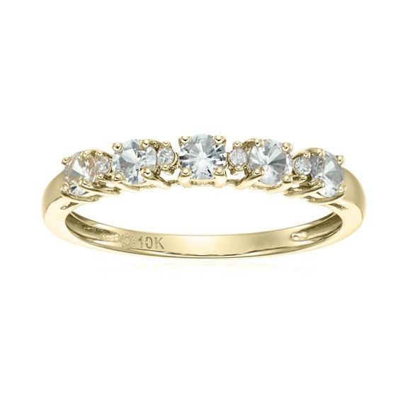 Pinctore Pinctore 10k Yellow Gold White Sapphire and Diamond Accented Stackable Ring, Size 7