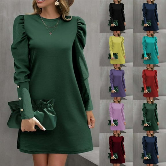 Swuxness Women Long Sleeve Knit Sweater Dresses, Women Casual Mini Dresses, Women's Solid Color High Neck Slim Knit Sweater Belted Knee Length Dress Sky Blue, L