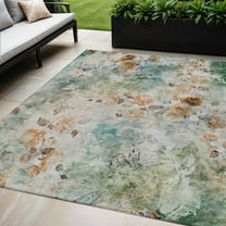 5' X 8' Teal Blue And Green Floral Washable Indoor Outdoor Area Rug