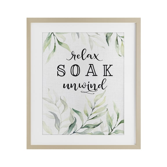 Stupell Industries French Country Soak & Unwind with Leaves Birch Framed Print Under Glass, 17 x 21, by Lettered and Lined