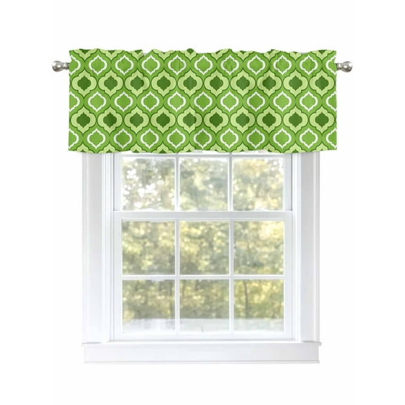 Moroccan Pattern Valances for Windows, Rod Pocket Kitchen Valance Curtains - Soft & Washable Small Window Treatment for Living Room, Bathroom, Green Geometric Trellis 54x18inch, 1 Panel