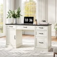 thumbnail image 2 of YouTrend 58'' Farmhouse Executive Desk,Wood Home Office Computer Desk with 5 Drawers and Storage Cabinet for Work Study Writing,White, 2 of 9