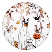 44in Round Halloween Pumpkin Ghost Tablecloth with Elastic Edge, Fitted Table Cover for 36-44" Tables, Polyester Reusable Table Cloths Wipe Clean for Picnic, Dining, Outdoor Use and Party Decor