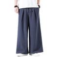 thumbnail image 2 of Lumtrix Mens Cotton Linen Pants Wide Leg Baggy Pants Elastic Waist Casual Summer Beach Palazzo Trousers with Pockets Navy 3XL, 2 of 4