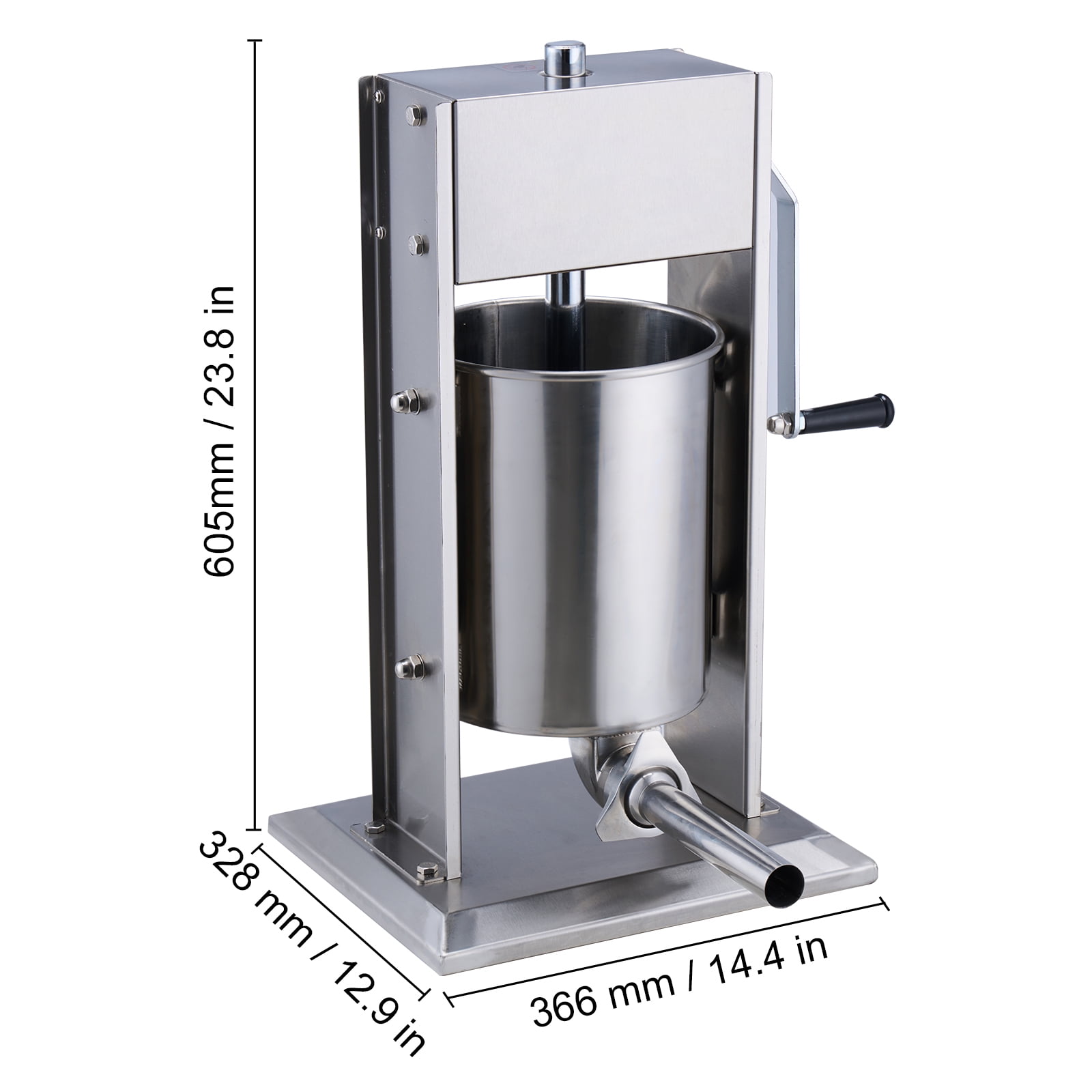 KFFKFF Hand-Operated Sausage Filler, 10 L / 22 LBS Upright Meat Filler, Two-Speed, Constructed with 304 Stainless Steel, Comes with 5 Filling Nozzles, Suitable for Domestic and Commercial Kitchens