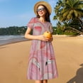 thumbnail image 4 of Vsdgher Flamants Roses pour Femmes Été 2025 Robes Midi Décontractées Légères Manches Courtes Col Rond Robe de Plage, 4 of 6
