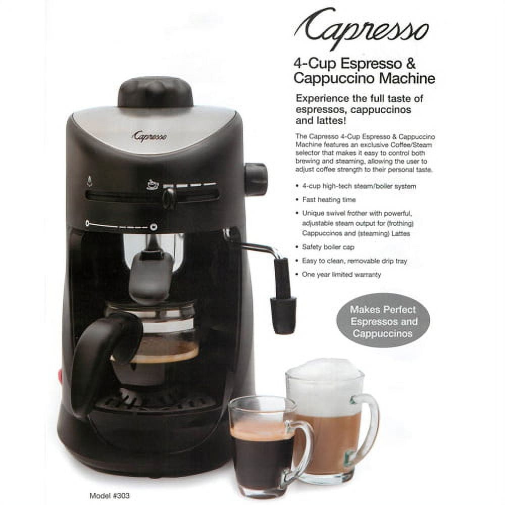  Capresso 303.01 4-Cup Espresso and Cappuccino Machine Black  13.25 x 7.5 x 9.75: Combination Coffee Espresso Machines: Home & Kitchen